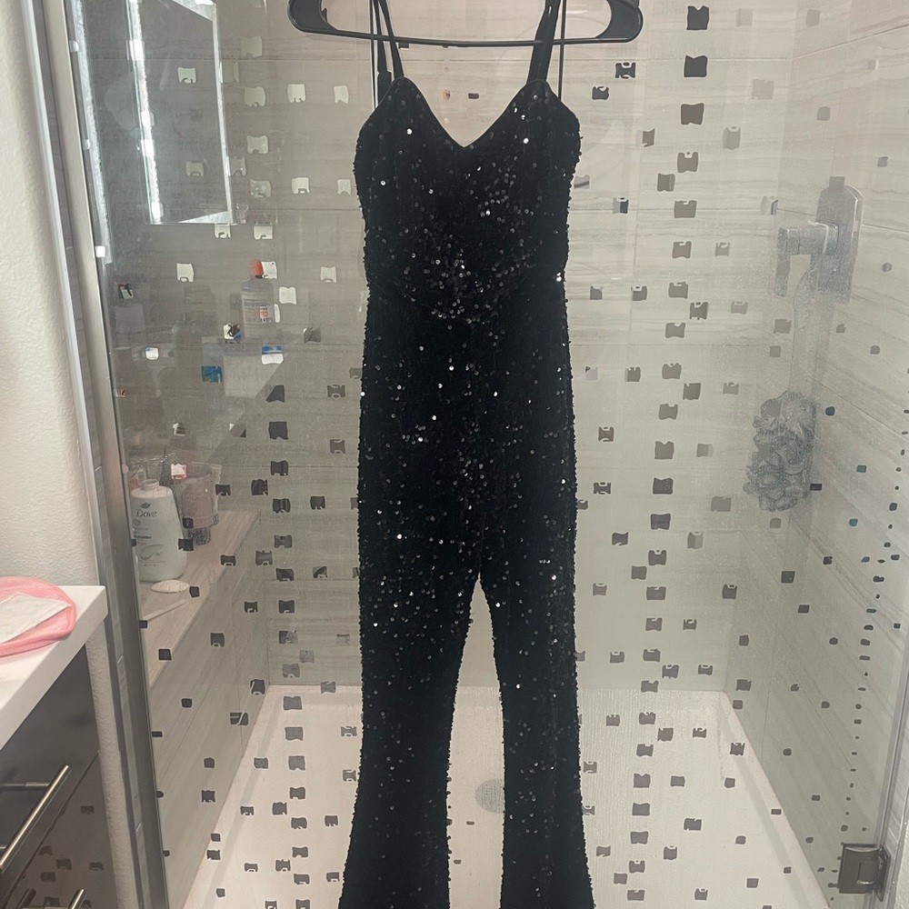Fashion Nova Black Sequin Jumpsuit